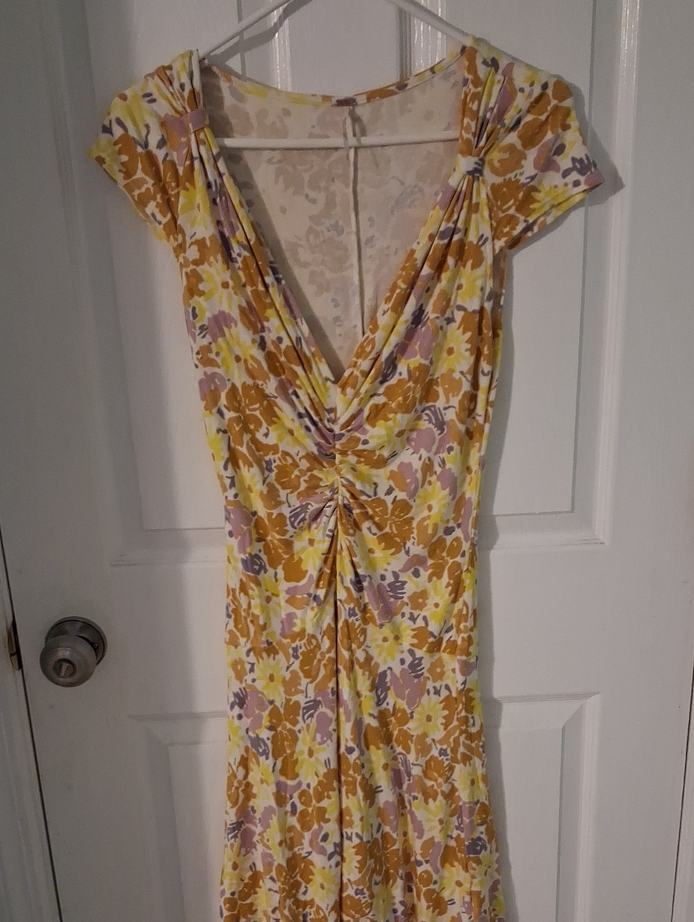 Free People Cream Floral Twist-Front Dress with Yellow and Lavender Accents